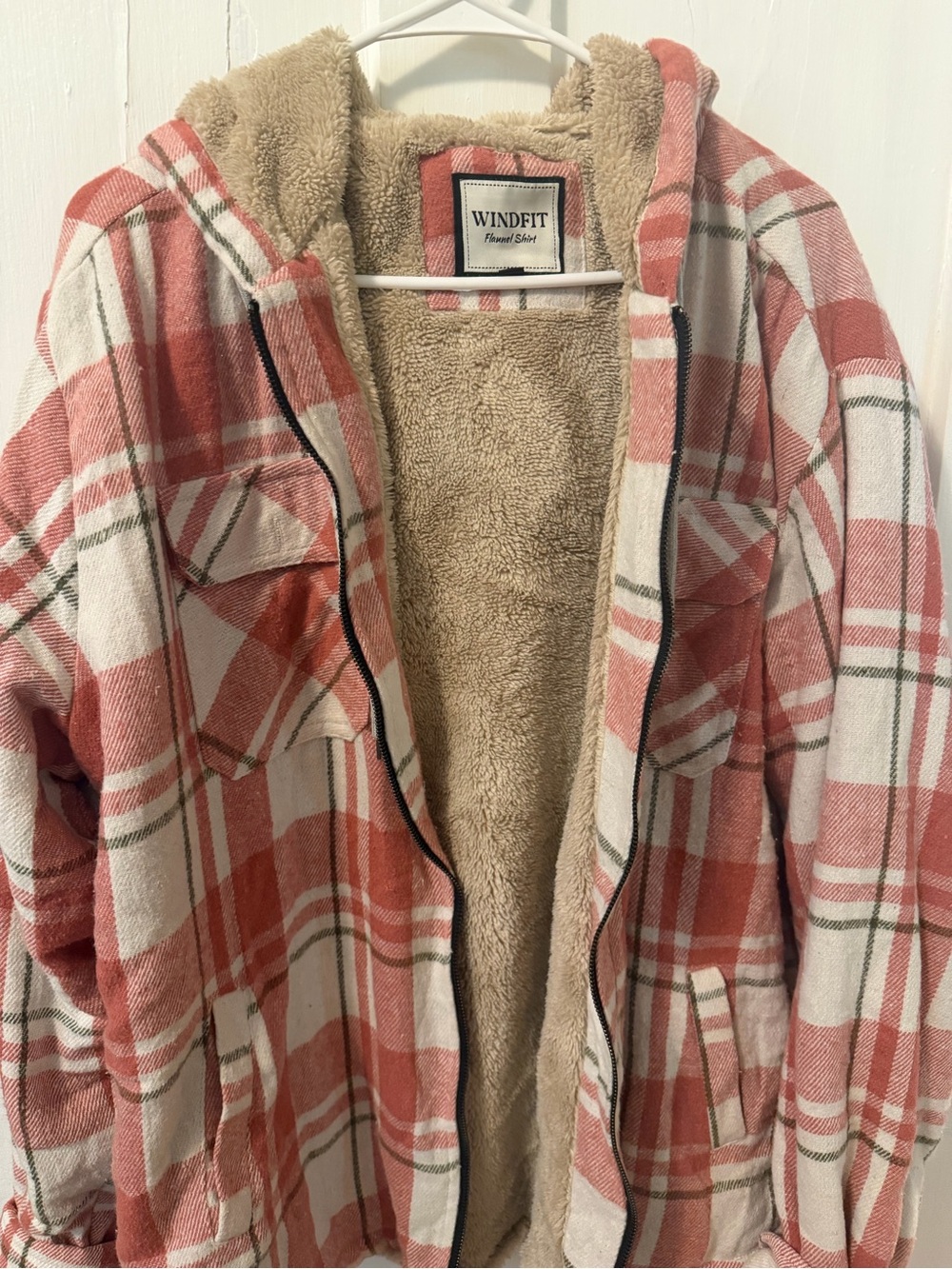 Oversized Sherpa-Lined Pink Plaid Hooded Jacket